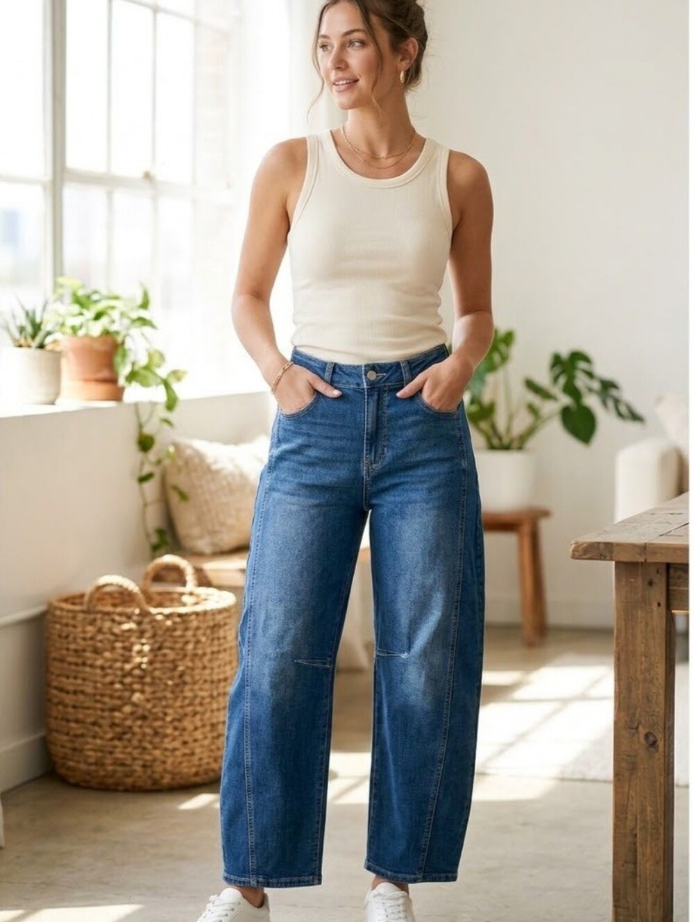 Zenana Barrel Wide-Leg Cropped Jeans